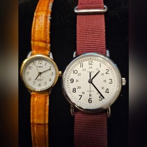 2 Timex Watches - Weekender Cream Dial Indiglo & Mother of Pearl Indiglo